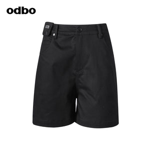 Odbo高腰顯瘦休閒短褲女外穿夏季新款寬鬆中褲黑色百搭五分褲潮