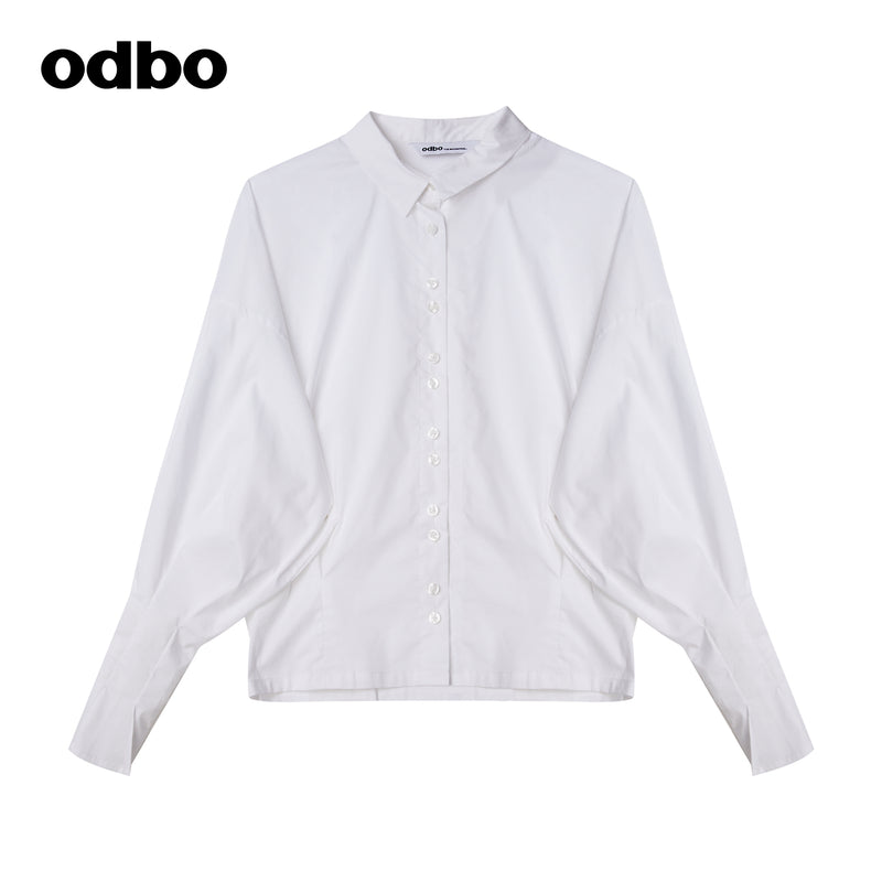 Odbo 原創設計感小眾燈籠袖白色襯衫女夏季2022新款百搭休閒上衣