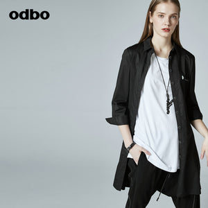 Odbo/歐迪比歐專櫃同款設計師品牌新款女簡約中長氣質襯衫外套