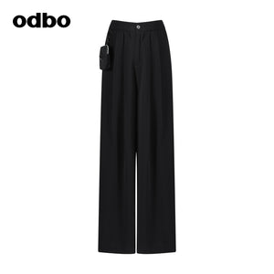【商場同款】odbo/歐迪比歐秋冬2022新款休閒褲女寬鬆直筒闊腿褲