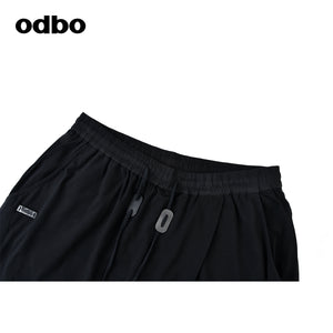 Odbo抽繩鬆緊高腰針織休閑褲女早秋新款寬鬆百搭黑色哈倫褲潮牌