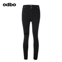 【商場同款】odbo/歐迪比歐春裝2022年新款女破洞小腳牛仔休閒褲