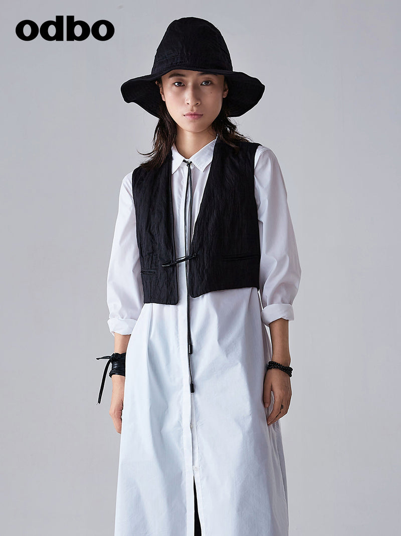 Odbo 氣質黑色無袖馬夾女夏季2022年新款百搭外穿短款馬甲上衣潮
