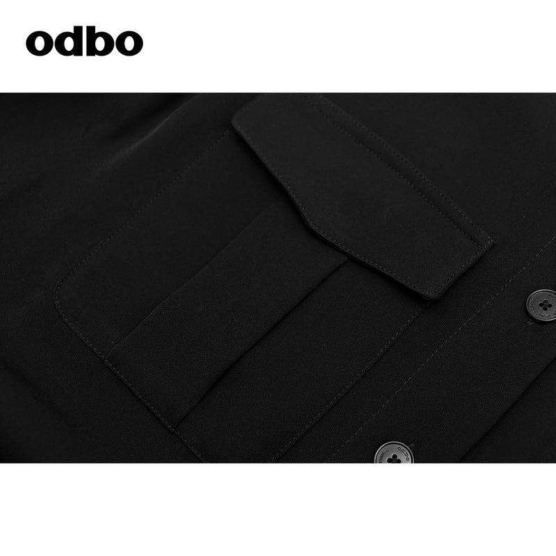 Odbo無袖連體褲女早秋氣質時尚2022新款黑色寬鬆顯瘦圓領卷邊潮