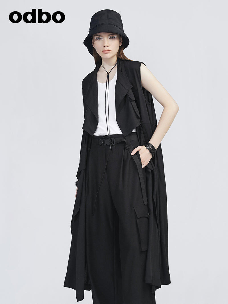 Odbo工裝風長款背心外套女春夏季2022年新款垂墜感氣質女神范潮