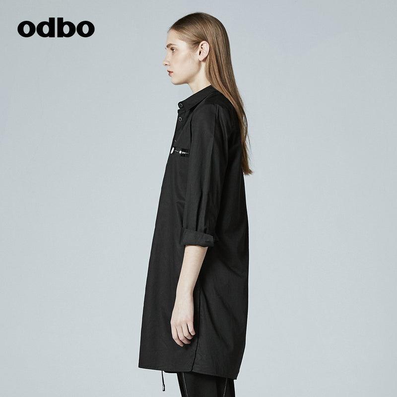 Odbo/歐迪比歐專櫃同款設計師品牌新款女簡約中長氣質襯衫外套