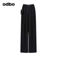 【商場同款】odbo/歐迪比歐秋冬2022新款休閒褲女寬鬆直筒闊腿褲