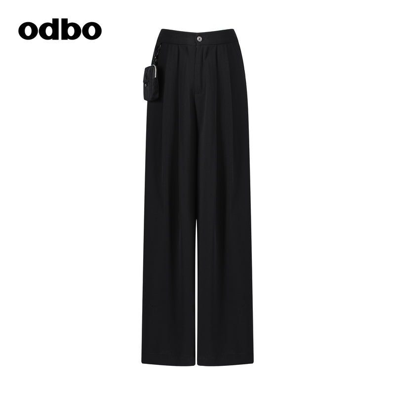 【商場同款】odbo/歐迪比歐秋冬2022新款休閒褲女寬鬆直筒闊腿褲