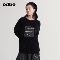 【商場同款】odbo/歐迪比歐秋冬2022新款黑色針織衫女套頭毛衣