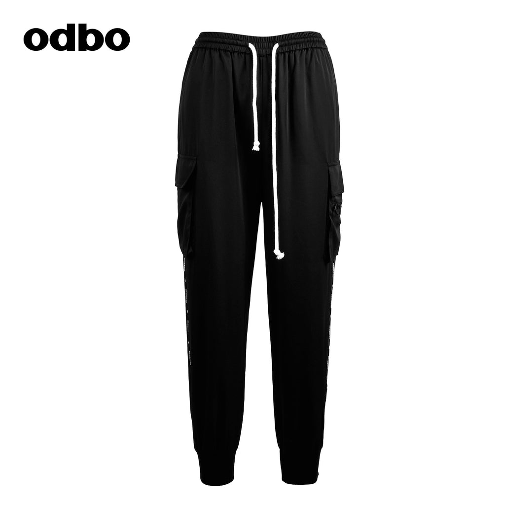 【商場同款】odbo/歐迪比歐2022新款抽繩高腰休閒褲女束腳工裝褲