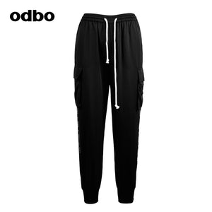 【商場同款】odbo/歐迪比歐2022新款抽繩高腰休閒褲女束腳工裝褲