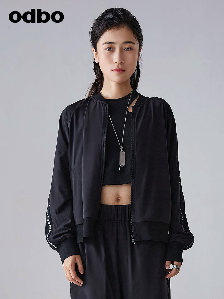 【商場同款】odbo/歐迪比歐時尚潮流運動風黑色短外套女百搭上衣