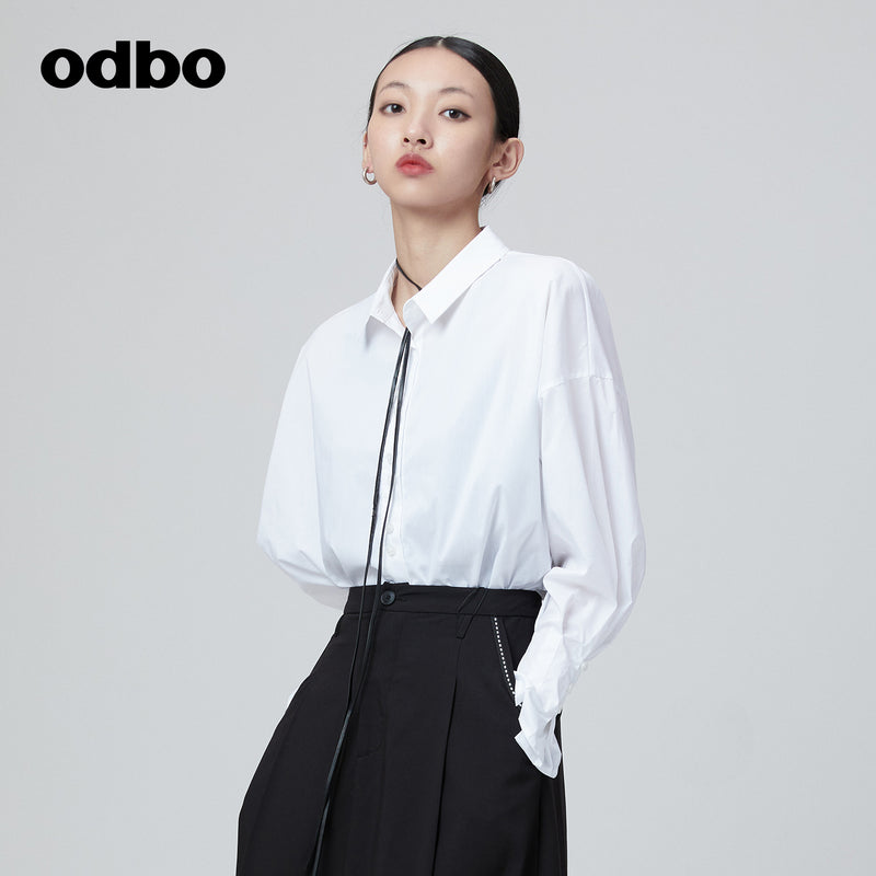 Odbo 原創設計感小眾燈籠袖白色襯衫女夏季2022新款百搭休閒上衣