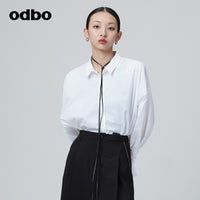 Odbo 原創設計感小眾燈籠袖白色襯衫女夏季2022新款百搭休閒上衣