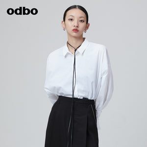 Odbo 原創設計感小眾燈籠袖白色襯衫女夏季2022新款百搭休閒上衣