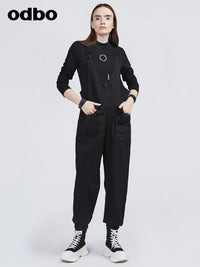 Odbo工裝連體褲女春秋2022年新款顯瘦束腳休閒褲寬鬆百搭背帶褲