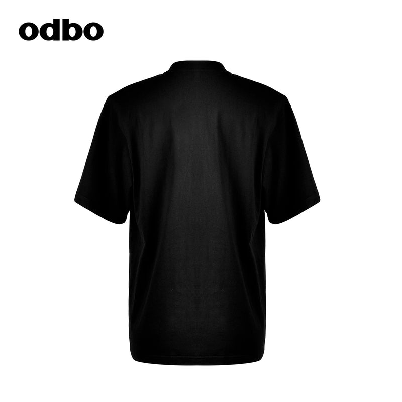 Odbo早秋2022年新款男裝休閒氣質黑色T恤男寬鬆百搭時尚純棉上衣
