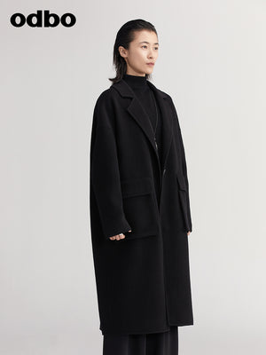 【商場同款】odbo/歐迪比歐秋冬2022新款毛呢外套女羊毛大衣
