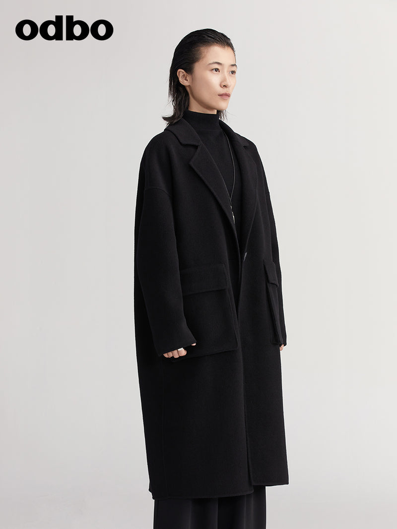 【商場同款】odbo/歐迪比歐秋冬2022新款毛呢外套女羊毛大衣