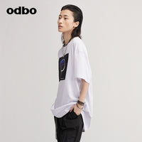 Odbo 商場同款印花短袖休閒T恤女夏季2022新款原創設計寬鬆上衣潮