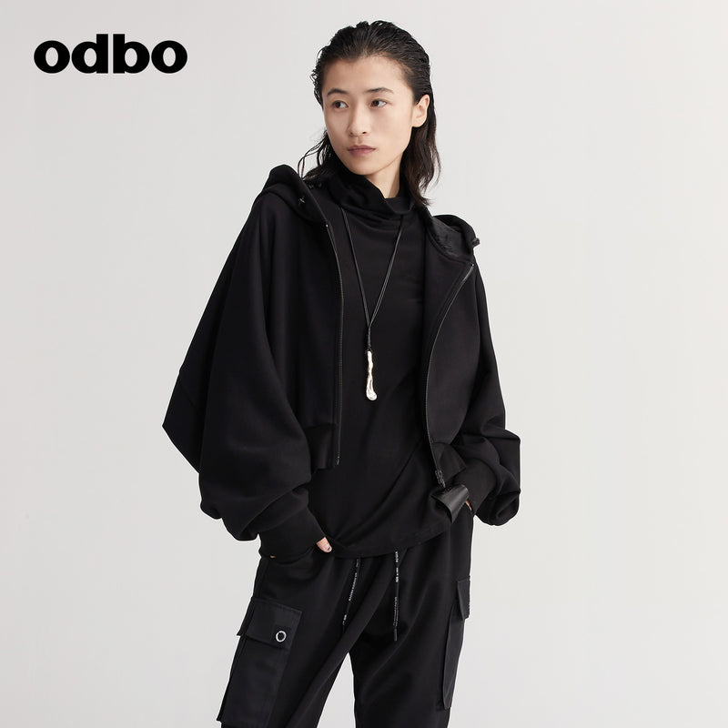 【商場同款】odbo/歐迪比歐秋冬2022新款黑色短外套女針織上衣