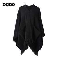 【商場同款】odbo/歐迪比歐時尚針織開衫女秋冬2022新款斗篷外套