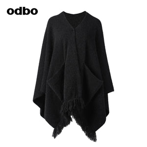 【商場同款】odbo/歐迪比歐時尚針織開衫女秋冬2022新款斗篷外套