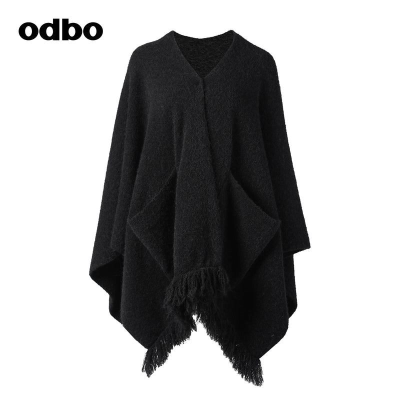 【商場同款】odbo/歐迪比歐時尚針織開衫女秋冬2022新款斗篷外套