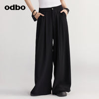 【商場同款】odbo/歐迪比歐秋冬2022新款休閒褲女寬鬆直筒闊腿褲