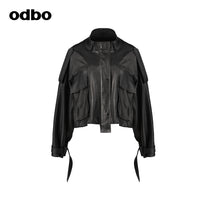 【商場同款】odbo/歐迪比歐綿羊皮衣外套女2022年新款機車夾克潮