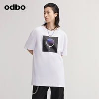 Odbo 商場同款印花短袖休閒T恤女夏季2022新款原創設計寬鬆上衣潮