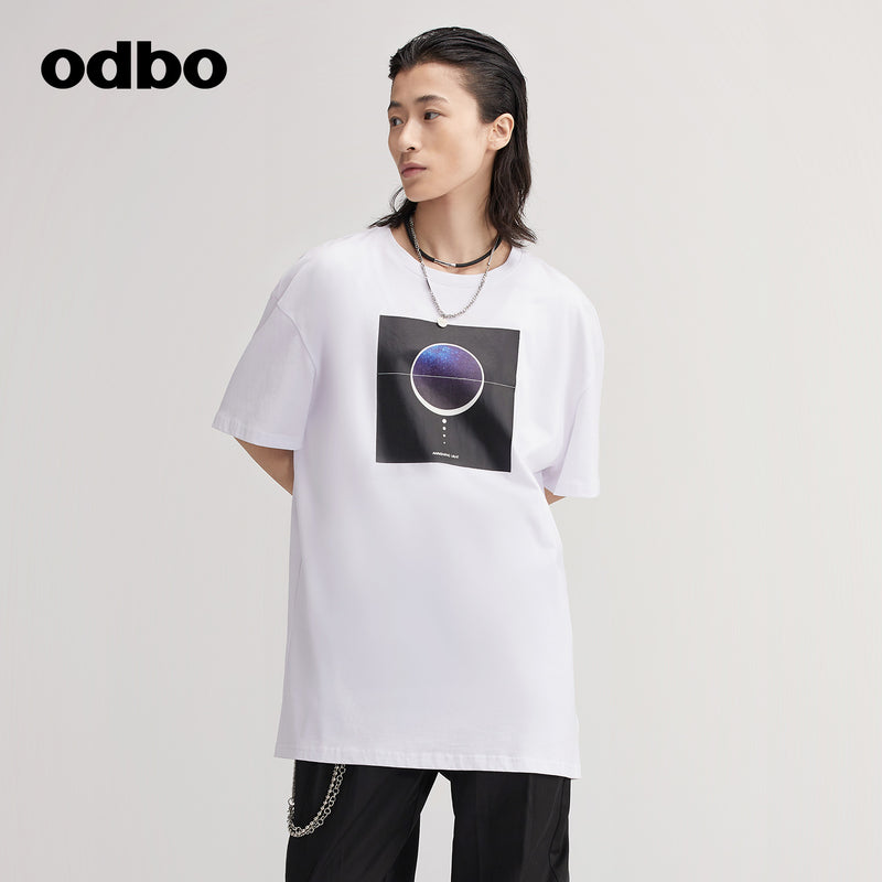 Odbo 商場同款印花短袖休閒T恤女夏季2022新款原創設計寬鬆上衣潮