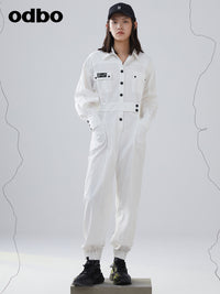 odbo 2022年新款 工裝連體褲 女 收腰百搭 束腳褲