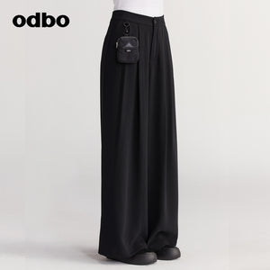 【商場同款】odbo/歐迪比歐秋冬2022新款休閒褲女寬鬆直筒闊腿褲