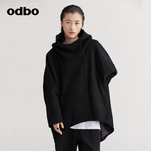 【商場同款】odbo/歐迪比歐秋冬女毛呢外套女中長款雙面呢子大衣