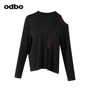 【商場同款】odbo/歐迪比歐明線裝飾露肩T恤女秋冬2022年新款上衣