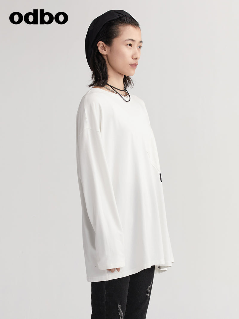 odbo 塗鴉印花長袖t恤 女2022新款 早秋 上衣