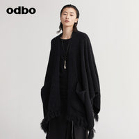 【商場同款】odbo/歐迪比歐時尚針織開衫女秋冬2022新款斗篷外套