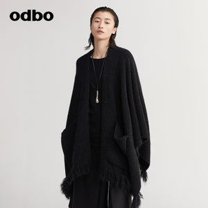 【商場同款】odbo/歐迪比歐時尚針織開衫女秋冬2022新款斗篷外套