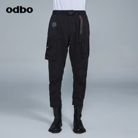 Odbo潮牌口袋織帶工裝褲男秋冬百搭2022新款鬆緊腰直筒休閒長褲