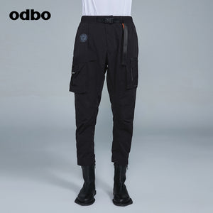 Odbo潮牌口袋織帶工裝褲男秋冬百搭2022新款鬆緊腰直筒休閒長褲