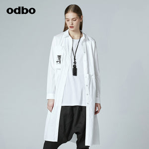 Odbo/歐迪比歐專櫃同款設計師品牌新款女簡約中長氣質襯衫外套