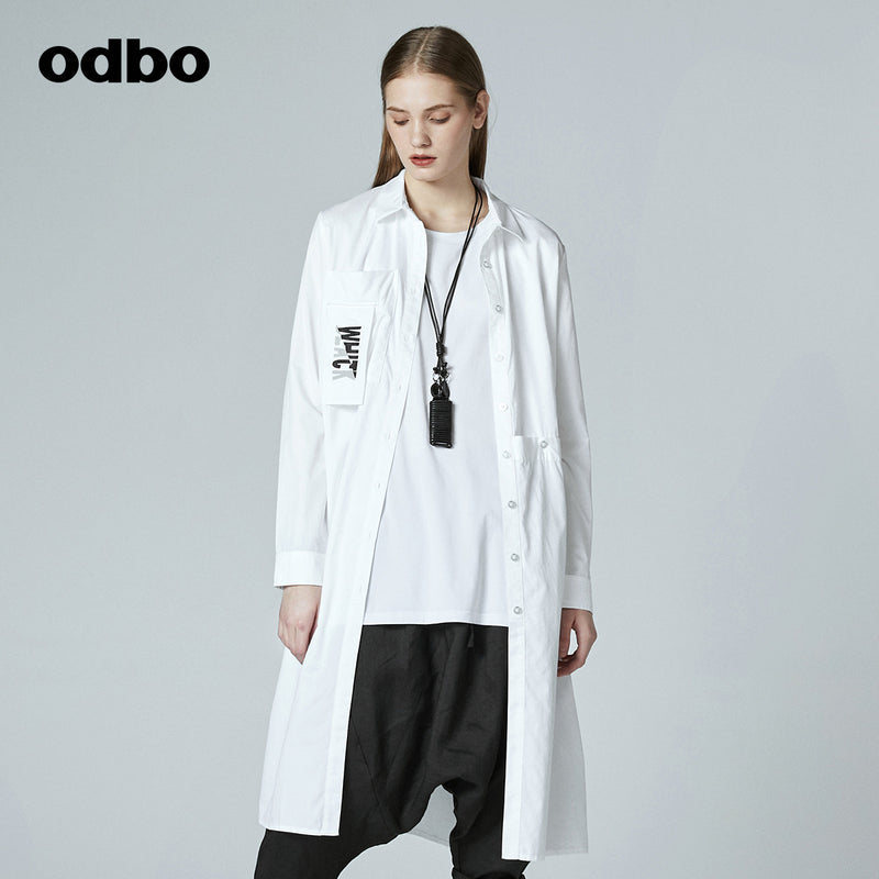 Odbo/歐迪比歐專櫃同款設計師品牌新款女簡約中長氣質襯衫外套