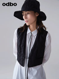Odbo 氣質黑色無袖馬夾女夏季2022年新款百搭外穿短款馬甲上衣潮