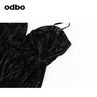 Odbo早秋2022年新款女時尚黑色吊帶連衣裙中長款顯瘦高腰內搭裙子