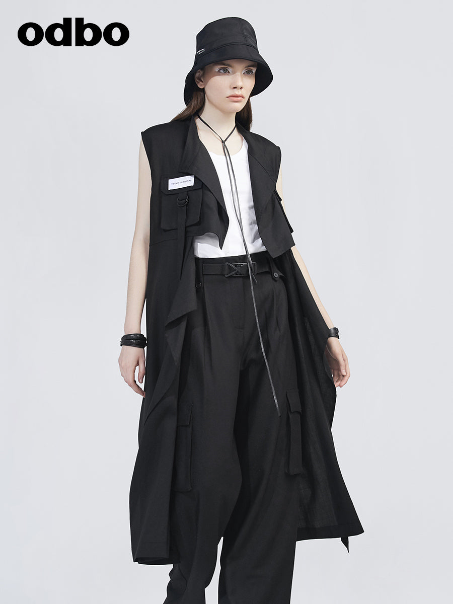 Odbo工裝風長款背心外套女春夏季2022年新款垂墜感氣質女神范潮