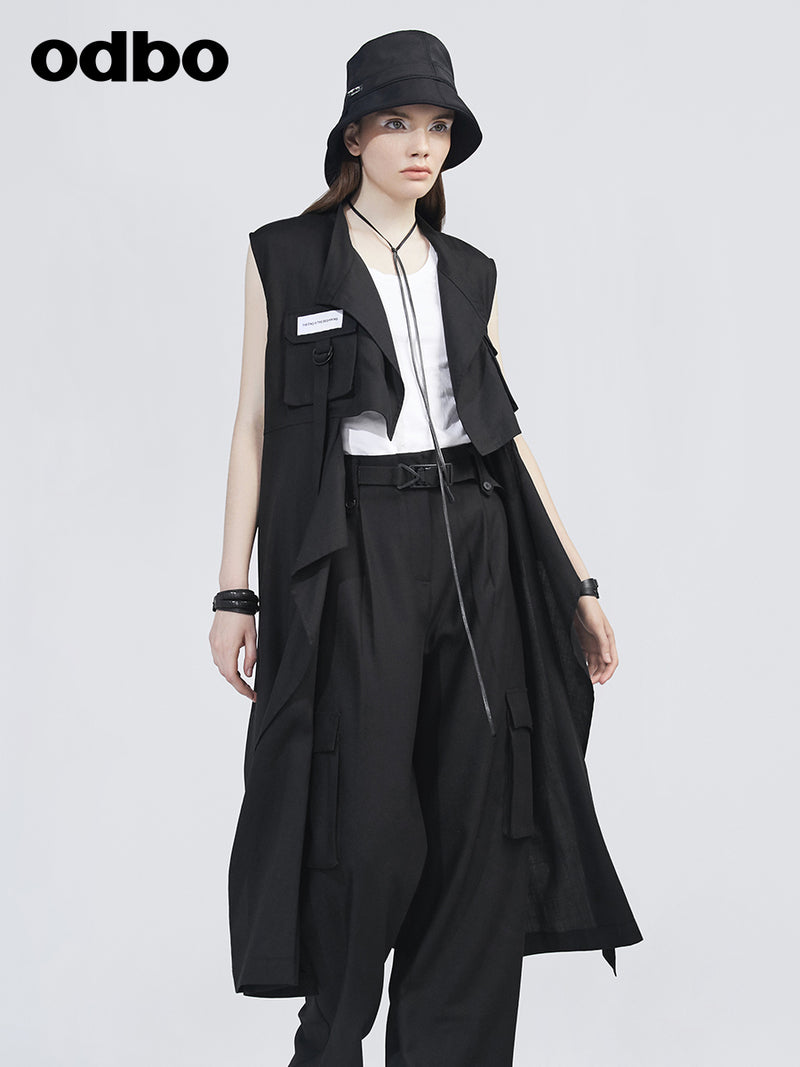 Odbo工裝風長款背心外套女春夏季2022年新款垂墜感氣質女神范潮