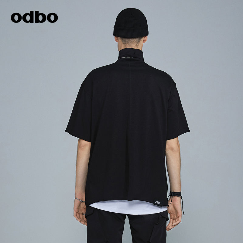 Odbo原創潮牌高領純棉短袖上衣男秋冬2022年新款寬鬆百搭打底衫