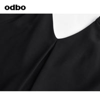 Odbo輕熟風黑色前後兩穿v領連衣裙女夏季2022年新款氣質顯瘦小眾
