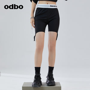 Odbo logo印花束腰時尚運動騎行褲女夏季2022年新款百搭薄款短褲